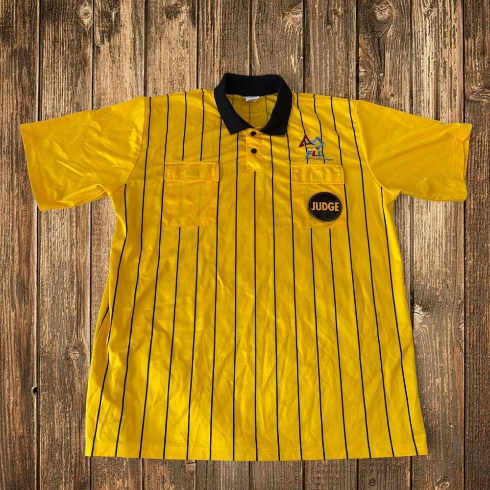 High Five First LEGO League FLL Judge Polo Shirt Mens XL Yellow Black Striped
